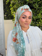 Exquisite Oversized Luxe Square - Aqua Floral-Squares-The Little Tichel Lady