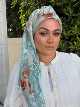 Exquisite Oversized Luxe Square - Aqua Floral-Squares-The Little Tichel Lady