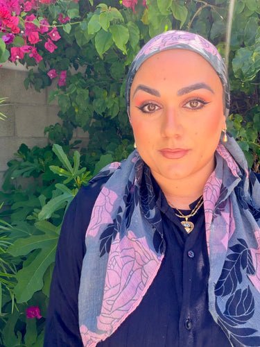 Gauzy Rose Petal Squares - Pink/Gray-Squares-The Little Tichel Lady