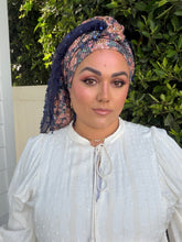 Exquisite Sequins & Floral Headwrap - Navy Print-Long Wrap-The Little Tichel Lady