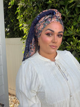 Exquisite Sequins & Floral Headwrap - Navy Print-Long Wrap-The Little Tichel Lady