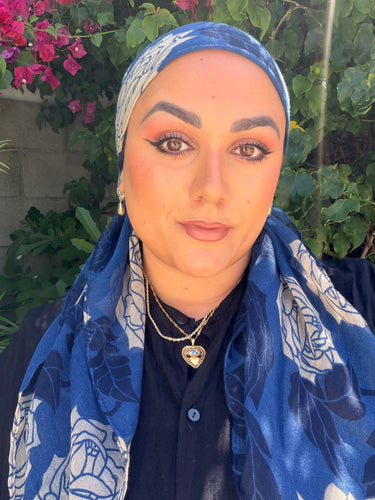 Gauzy Rose Petal Squares - Navy-Squares-The Little Tichel Lady