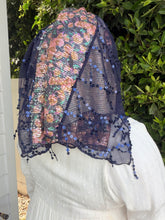 Exquisite Sequins & Floral Headwrap - Navy Print-Long Wrap-The Little Tichel Lady