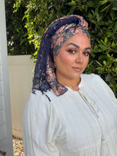 Exquisite Sequins & Floral Headwrap - Navy Print-Long Wrap-The Little Tichel Lady