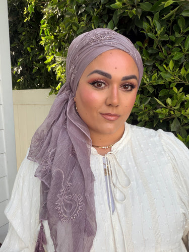 Exquisite Floral Headwrap - Dusty purple-Long Wrap-The Little Tichel Lady