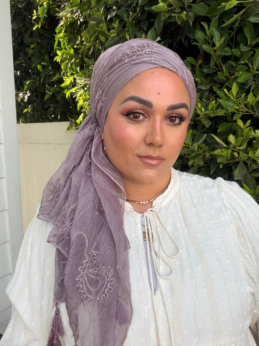 Exquisite Floral Headwrap - Dusty purple-Long Wrap-The Little Tichel Lady