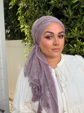 Exquisite Floral Headwrap - Dusty purple-Long Wrap-The Little Tichel Lady