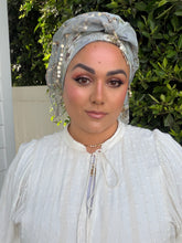 Exquisite Sequins & Floral Headwrap - Dusty Blue-Long Wrap-The Little Tichel Lady