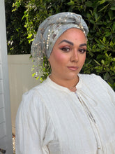 Exquisite Sequins & Floral Headwrap - Dusty Blue-Long Wrap-The Little Tichel Lady