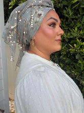 Exquisite Sequins & Floral Headwrap - Dusty Blue-Long Wrap-The Little Tichel Lady