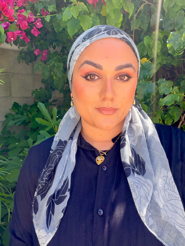 Gauzy Rose Petal Squares - Gray/Black-Squares-The Little Tichel Lady