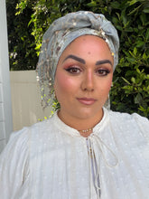 Exquisite Sequins & Floral Headwrap - Dusty Blue-Long Wrap-The Little Tichel Lady