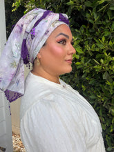 Exquisite Sequins & Floral Headwrap - Purple Floral-Long Wrap-The Little Tichel Lady