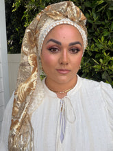 Exquisite Sequins & Floral Headwrap - Gold & Off-White-Long Wrap-The Little Tichel Lady