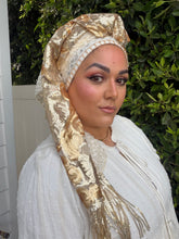 Exquisite Sequins & Floral Headwrap - Gold & Off-White-Long Wrap-The Little Tichel Lady