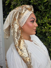 Exquisite Sequins & Floral Headwrap - Gold & Off-White-Long Wrap-The Little Tichel Lady