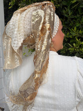 Exquisite Sequins & Floral Headwrap - Gold & Off-White-Long Wrap-The Little Tichel Lady