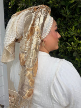 Exquisite Sequins & Floral Headwrap - Gold & Off-White-Long Wrap-The Little Tichel Lady