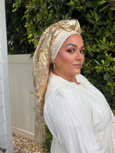 Exquisite Sequins & Floral Headwrap - Gold & Off-White-Long Wrap-The Little Tichel Lady