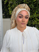 Exquisite Sequins & Floral Headwrap - Gold & Off-White-Long Wrap-The Little Tichel Lady
