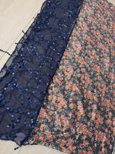 Exquisite Sequins & Floral Headwrap - Navy Print-Long Wrap-The Little Tichel Lady