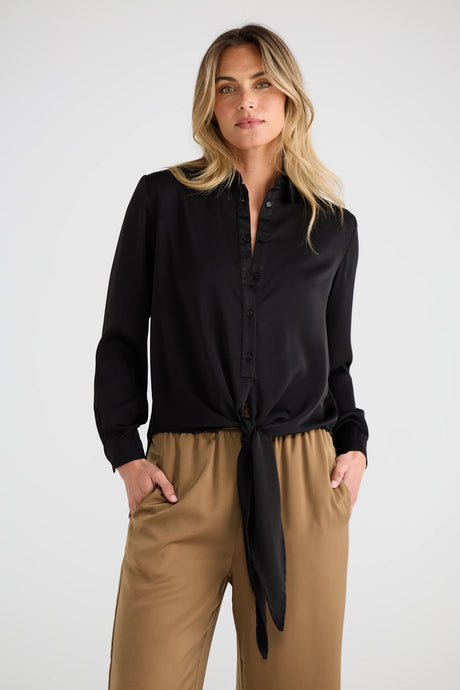 Versatile Satin Blouse - Black-Tops-The Little Tichel Lady