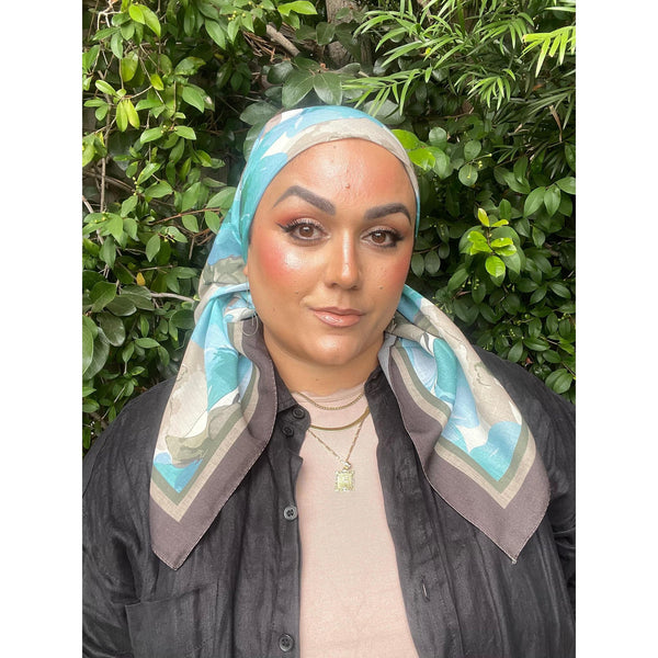 Blushing Orchid Lightweight Square Tichel - Olive/Sky Blue-Squares-The Little Tichel Lady