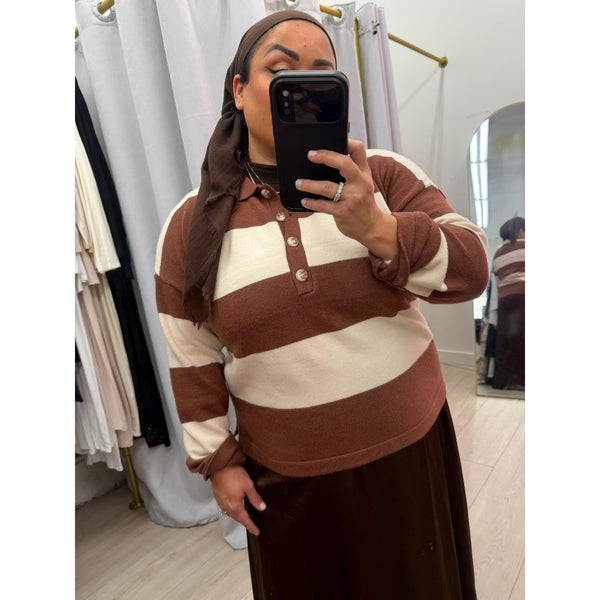 Cozy Collared Sweater Top - Brown-Sweater-The Little Tichel Lady