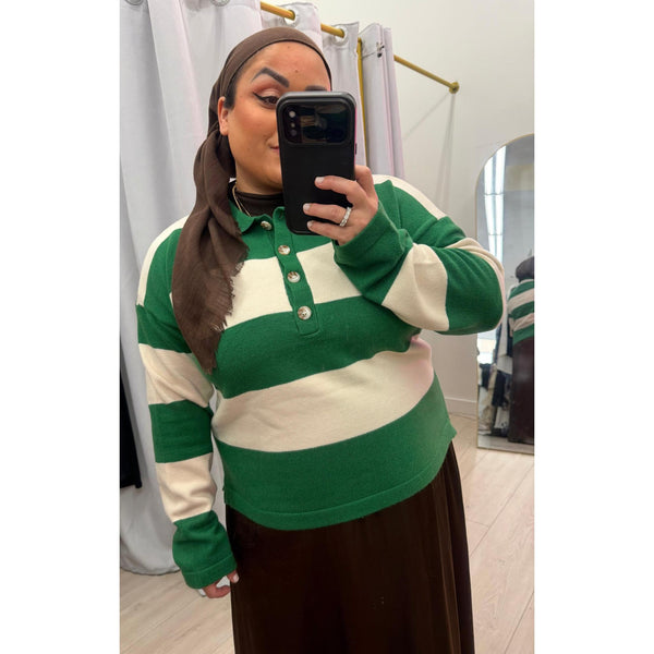 Cozy Collared Sweater Top - Green-Sweater-The Little Tichel Lady