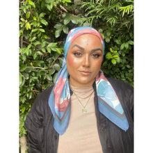 Blushing Orchid Lightweight Square Tichel - Blue/Pink-Squares-The Little Tichel Lady