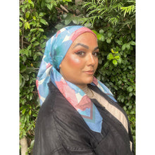 Blushing Orchid Lightweight Square Tichel - Blue/Pink-Squares-The Little Tichel Lady