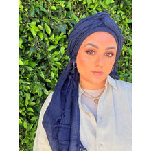 Featherlight XL Tassel Square - Navy-Squares-The Little Tichel Lady