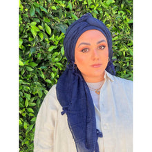 Featherlight XL Tassel Square - Navy-Squares-The Little Tichel Lady