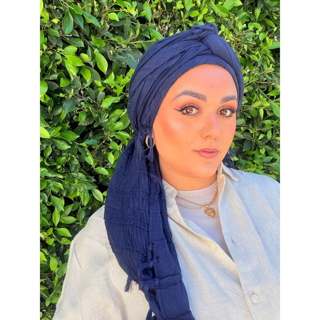 Featherlight XL Tassel Square - Navy-Squares-The Little Tichel Lady