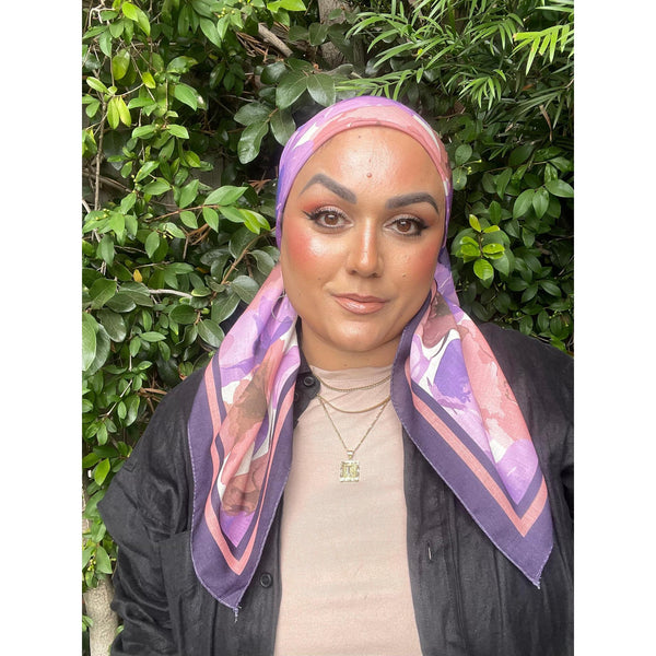 Blushing Orchid Lightweight Square Tichel - Purple/Peach-Squares-The Little Tichel Lady
