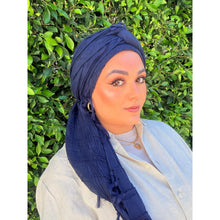 Featherlight XL Tassel Square - Navy-Squares-The Little Tichel Lady