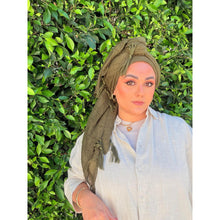 Featherlight XL Tassel Square - Olive-Squares-The Little Tichel Lady
