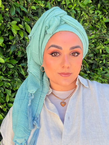 Featherlight XL Tassel Square - Aqua-Squares-The Little Tichel Lady