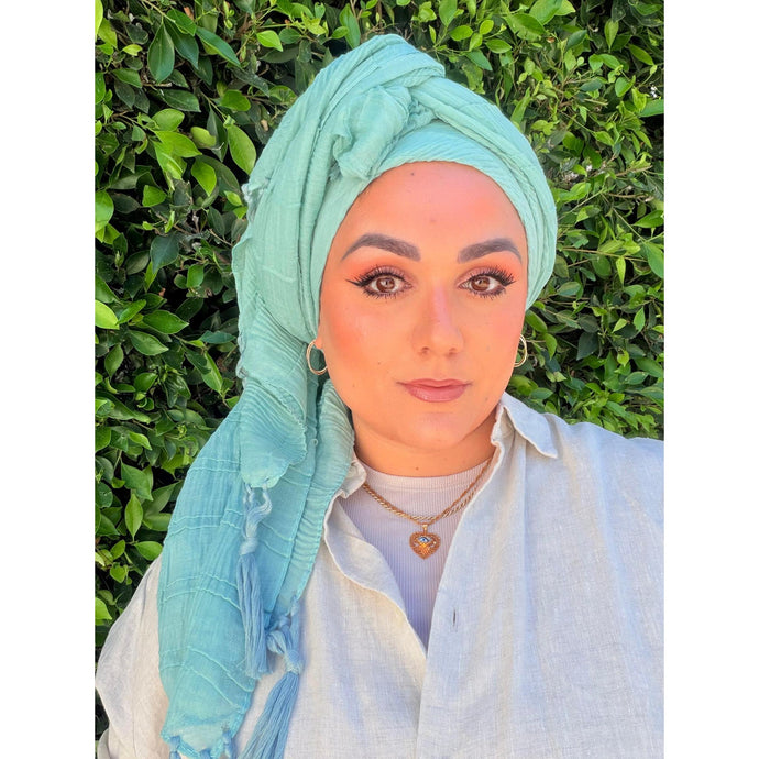 Featherlight XL Tassel Square - Aqua-Squares-The Little Tichel Lady