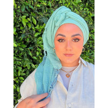 Featherlight XL Tassel Square - Aqua-Squares-The Little Tichel Lady