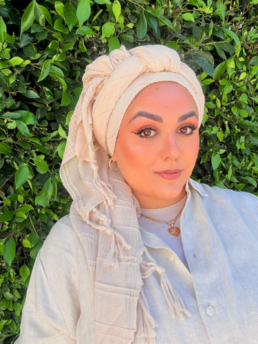 Featherlight XL Tassel Square - Cream-Squares-The Little Tichel Lady