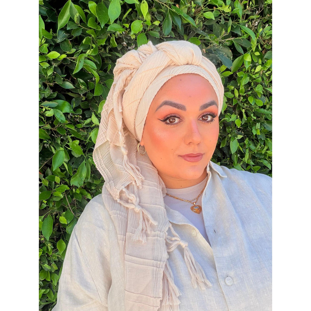 Featherlight XL Tassel Square - Cream-Squares-The Little Tichel Lady