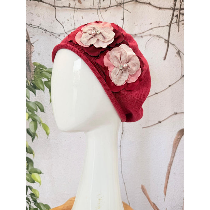 Embellished Cotton Beret - Medium/Large, Muted Burgundy-Beret-The Little Tichel Lady