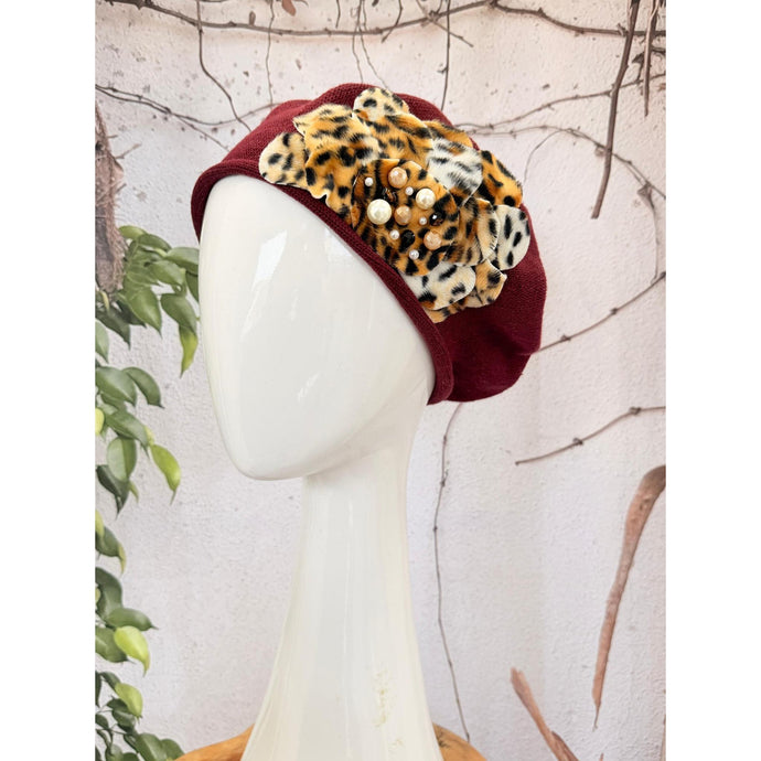 Embellished Cotton Beret - Medium/Large, Wine-Beret-The Little Tichel Lady