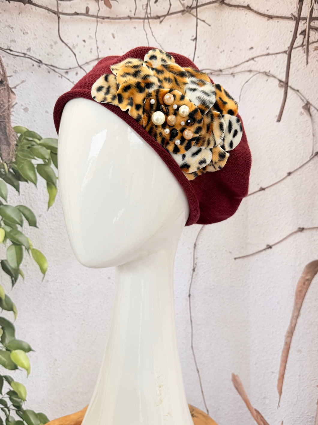 Embellished Cotton Beret - Medium/Large, Wine