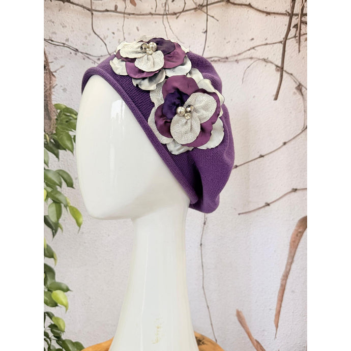 Embellished Cotton Beret - Medium/Large, Purple-Beret-The Little Tichel Lady