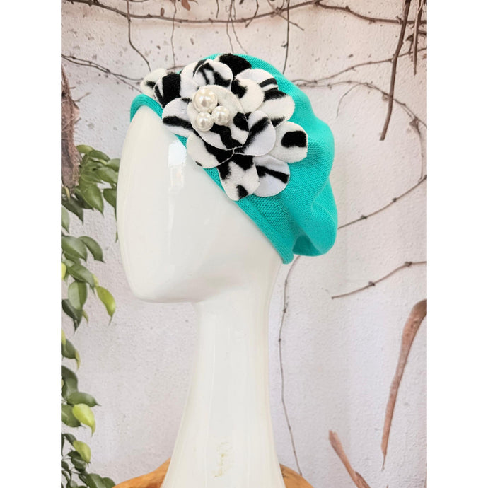Embellished Cotton Beret - Small, Sea Green-Beret-The Little Tichel Lady