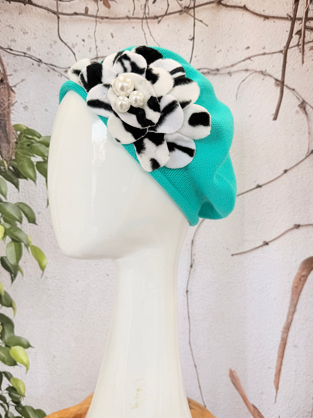 Embellished Cotton Beret - Small, Sea Green