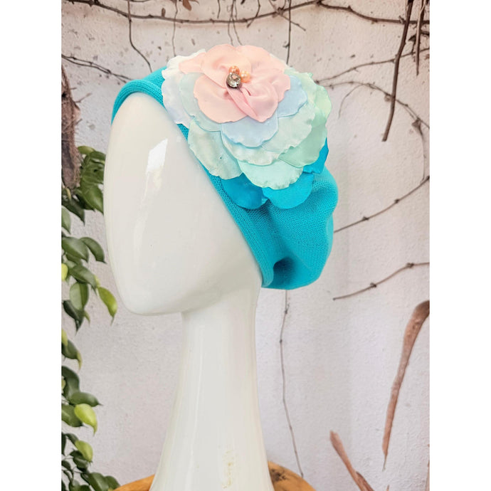 Embellished Cotton Beret - Medium/Large, Turquoise-Beret-The Little Tichel Lady