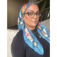 Luxe Inspired G Print Floral Square Tichels - Teal-Squares-The Little Tichel Lady